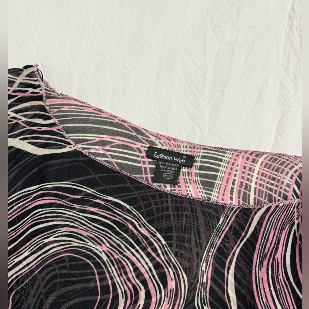 Vintage Y2K 90’S Black & Pink One Size Poncho With Side Slits Retro Streetwear - Picture 10 of 11